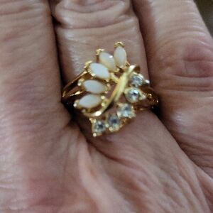 Vintage Uncas Faux Opal & Rhinestone Ring  6 1/4